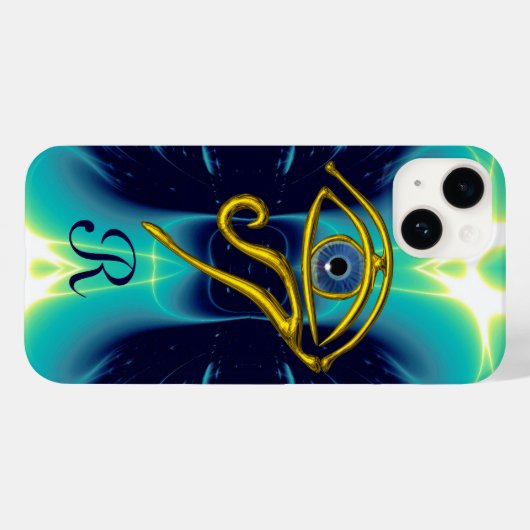 BLUE TALISMAN MONOGRAM Blauwgroen, Turquase White Case-Mate iPhone Case (Achterkant (horizontaal))