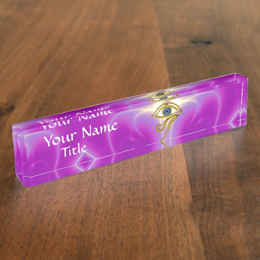 BLUE TALISMAN, Roze Fuchsia Naambordje (Zijkant)