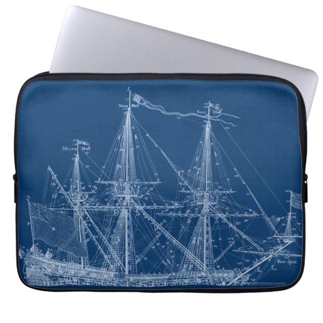 Blue Tall Sailing Ship Blueprint Sleeve (Voorkant)