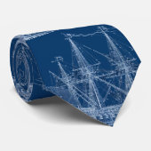 Blue Tall Sailing Ship Blueprint Stropdas (Opgerold)