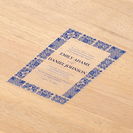 Blue Talvera Spaanse Mexicaanse bestemming bruilof Acryl Uitnodigingen (Laagn)