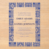 Blue Talvera Spaanse Mexicaanse bestemming bruilof Acryl Uitnodigingen (Voorkant)