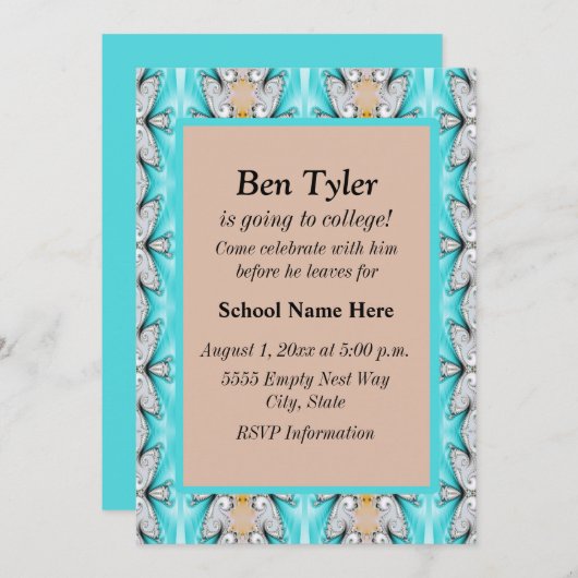 Blue Tan Abstract off to College Invence Kaart (Voorkant / Achterkant)