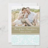  Blue Tan Damask-fotokaarten Aankondiging (Voorkant)