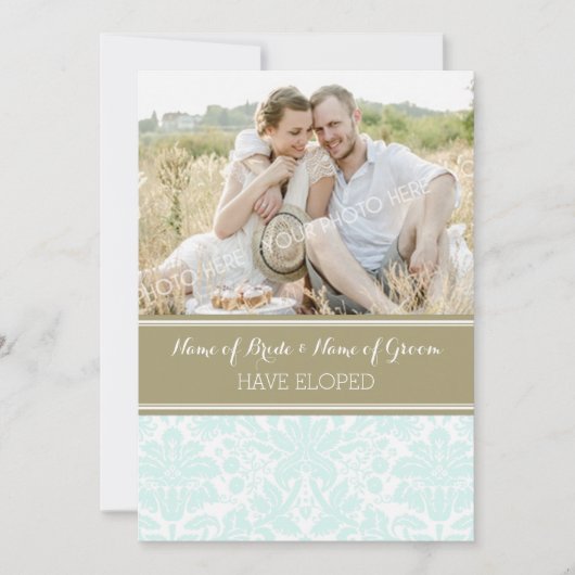  Blue Tan Damask-fotokaarten Aankondiging (Voorkant)