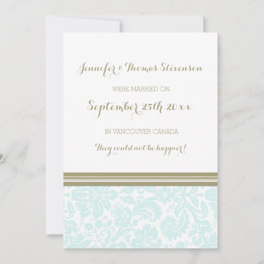  Blue Tan Damask-fotokaarten Aankondiging (Achterkant)