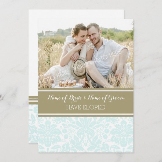  Blue Tan Damask-fotokaarten Aankondiging (Voorkant / Achterkant)