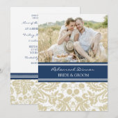 Blue Tan Damask Photo Rehearsal Dinner Party Kaart (Voorkant / Achterkant)