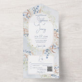 Blue & Tan Dried Boho Flowers Blue QR Code All In One Uitnodiging (Binnen)