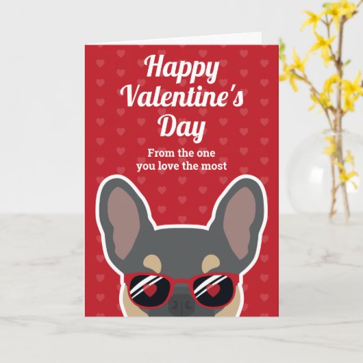 Blue Tan Franse Bulldog Valentijnsdag Kaart (Gele Bloem)
