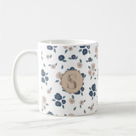 Blue Tan Leaf Farmhouse Land Rustic Cute Koffiemok