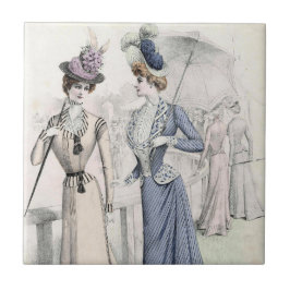  Blue Tan Mode Elegant Victoriaans Dames Tegeltje