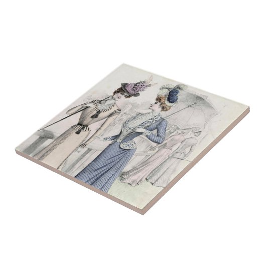 Blue Tan Mode Elegant Victoriaans Dames Tegeltje (Zijkant)