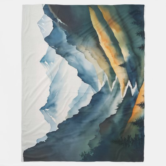Blue Tan Mountain Scene Fleece Deken (Voorkant)