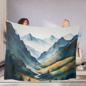 Blue Tan Mountain Scene Fleece Deken