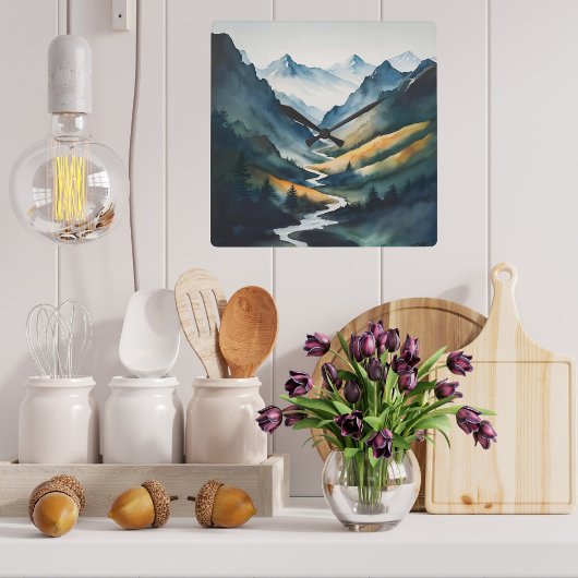 Blue Tan Mountain Scene Grote Klok