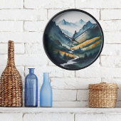 Blue Tan Mountain Scene Grote Klok