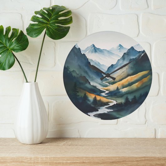 Blue Tan Mountain Scene Grote Klok