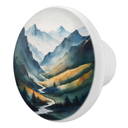 Blue Tan Mountain Scene Keramische Knop (Rechts)