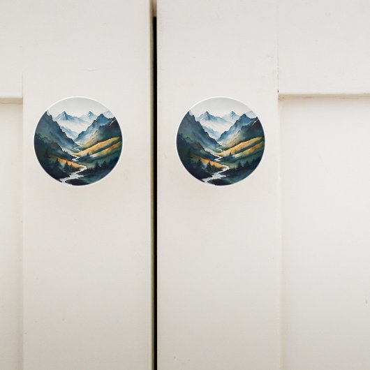 Blue Tan Mountain Scene Keramische Knop