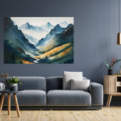 Blue Tan Mountain Scene Poster