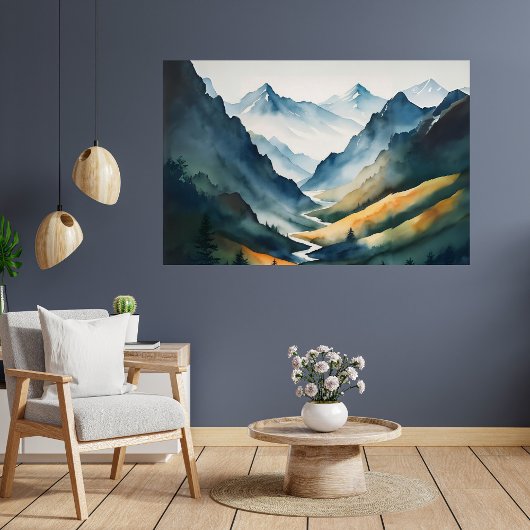 Blue Tan Mountain Scene Poster