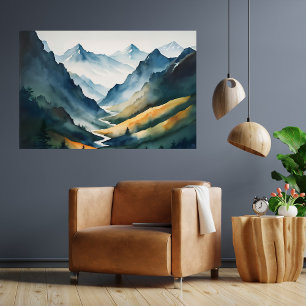Blue Tan Mountain Scene Poster