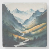 Blue Tan Mountain Scene Stenen Onderzetter (Voorkant)