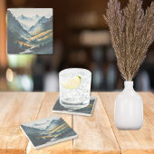 Blue Tan Mountain Scene Stenen Onderzetter