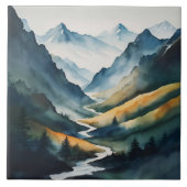 Blue Tan Mountain Scene Tegeltje (Voorkant)