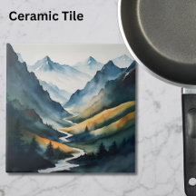 Blue Tan Mountain Scene