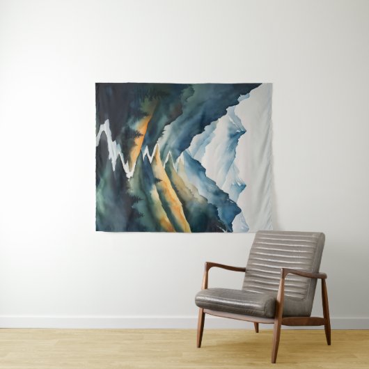 Blue Tan Mountain Scene Wandkleed (In Situ (horizontaal))