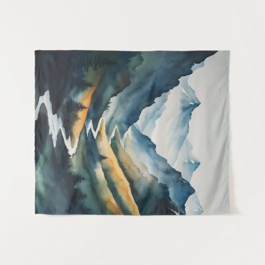 Blue Tan Mountain Scene Wandkleed (Voorkant (horizontaal))