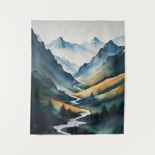 Blue Tan Mountain Scene Wandkleed (Voorkant)