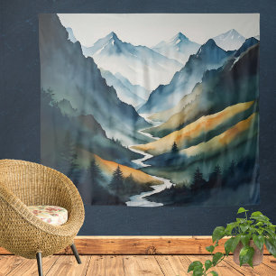 Blue Tan Mountain Scene Wandkleed