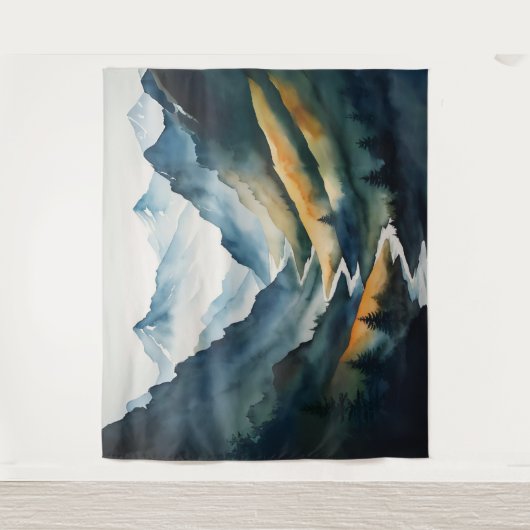 Blue Tan Mountain Scene Wandkleed (Voorkant)