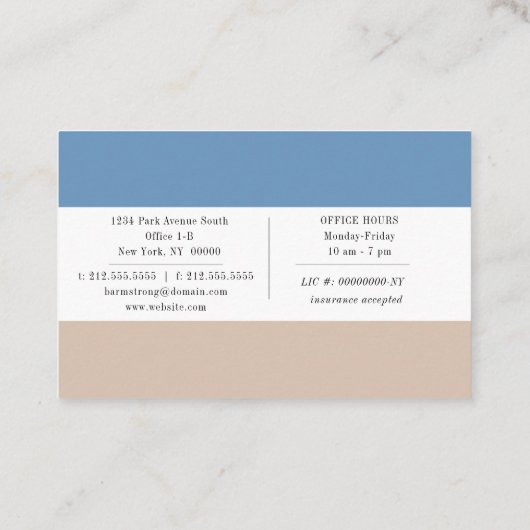 Blue Tan Psychotherapeut Euro Size Visitekaartje (Achterkant)