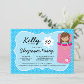Blue Tan Sleepover Party Verjaardag Uitnodiging (Staand voorkant)