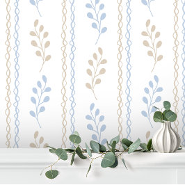 Blue Tan Taupe Elegante Moderne Bladbloem Behang