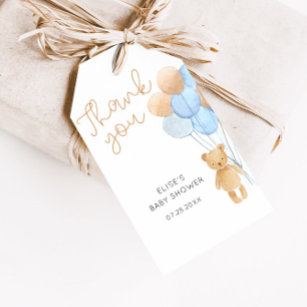 Blue Tan Teddy Bear-ballonnen Gift Labels Cadeaulabel