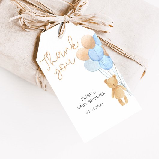 Blue Tan Teddy Bear-ballonnen Gift Labels Cadeaulabel