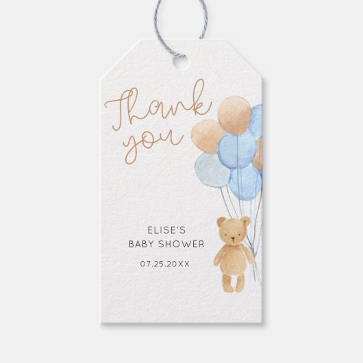 Blue Tan Teddy Bear-ballonnen Gift Labels Cadeaulabel (Voorkant)