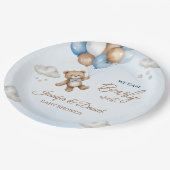 Blue Tan Teddy Bear Balloons Baby shower Papieren Bordje (Gekanteld)