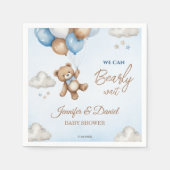 Blue Tan Teddy Bear Balloons Baby shower Servet (Voorkant)