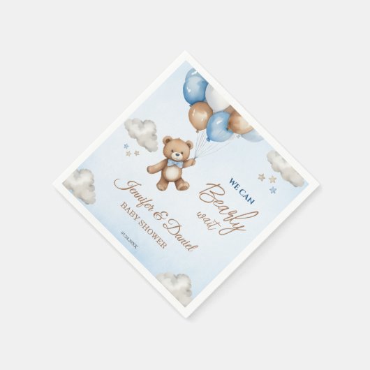 Blue Tan Teddy Bear Balloons Baby shower Servet (Hoek)