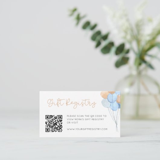 Blue Tan Teddy Beer Balloons Gift Registry Informatiekaartje (Staand voorkant)