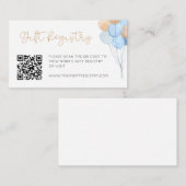 Blue Tan Teddy Beer Balloons Gift Registry Informatiekaartje (Voorkant / Achterkant)