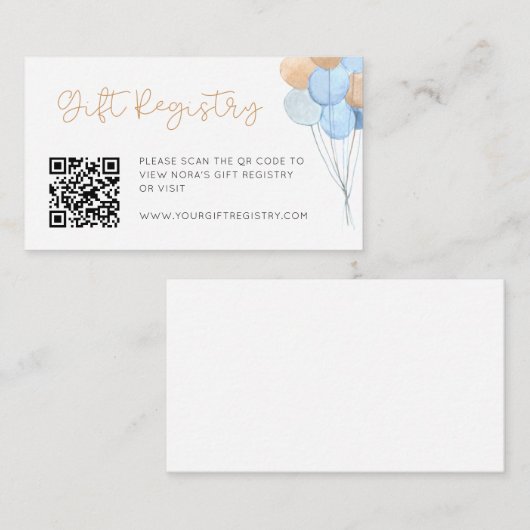 Blue Tan Teddy Beer Balloons Gift Registry Informatiekaartje (Voorkant / Achterkant)