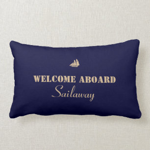 Blue Tan Welcome Aboard Boat Nautical Kussen
