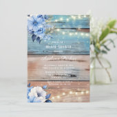 Blue Tan Wood Lights Florals Vrijgezellenfeest Kaart (Staand voorkant)